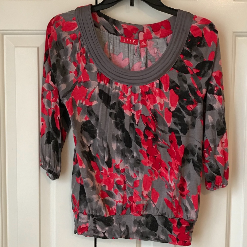 Red and gray floral top. Size XS